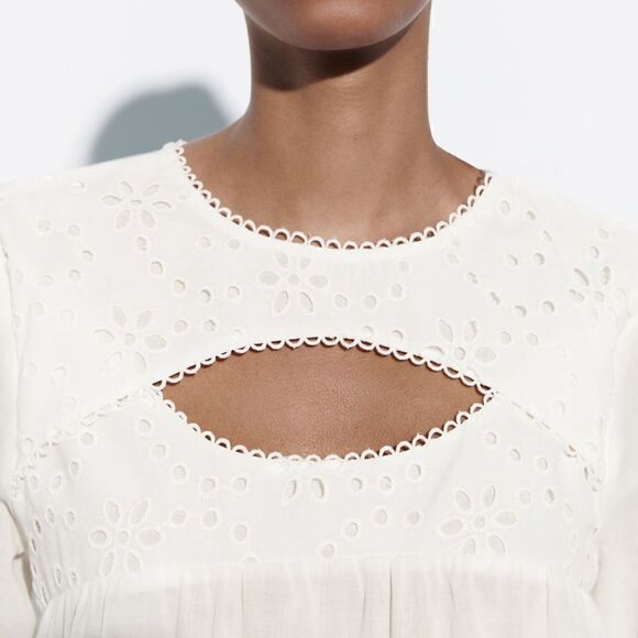 ZARA CUTOUT WHITE BLOUSE - Picture 11 of 13